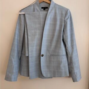 Anne Klein Light Blue Plaid Blazer and Tapered Suit Pants